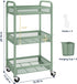 3 YASONIC Tier Rolling Cart Metal Utility Storage Carts with Wheels, Craft Carts Organizer with Hanging Cups, Hooks