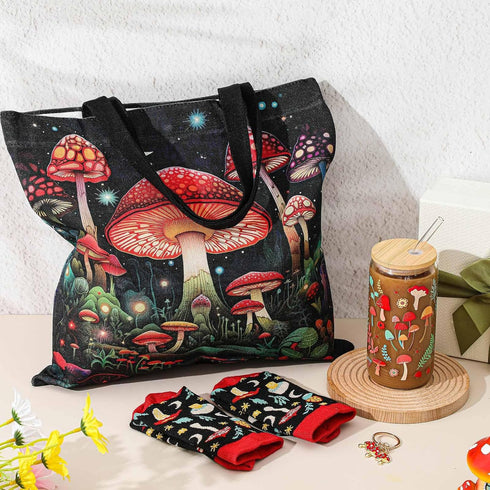 4 16oz Paterr Pcs Mushroom Gifts for Women Mushroom Lover Gift for Mother's Day Birthday Decorations, with Canvas Tote