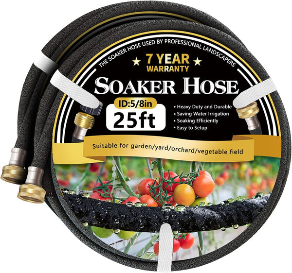 Hopegiver 5/8 Soaker Hose 25 ft 2 Pack, Heavy Duty Garden Soaker