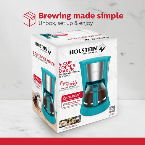 5 Holstein Housewares Cup Drip Coffee Maker Compact and User-Friendly with Auto Pause & Serve, Reusable Filter