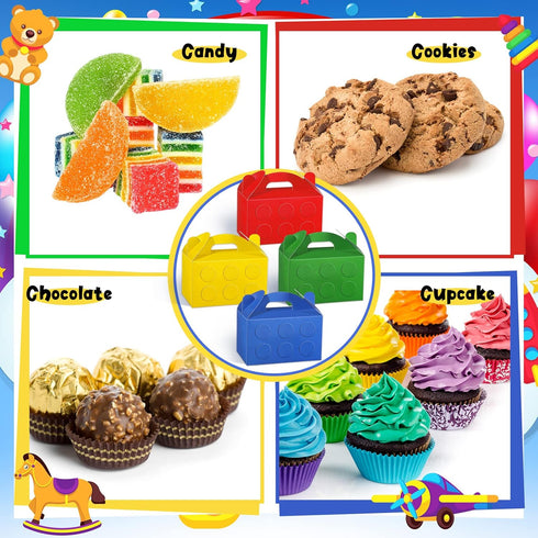 Leinuosen 24 Pcs Building Blocks Party Favors Cardboard Brick Party Boxes Supplies Brick Theme Gift Goodie Treat Paper