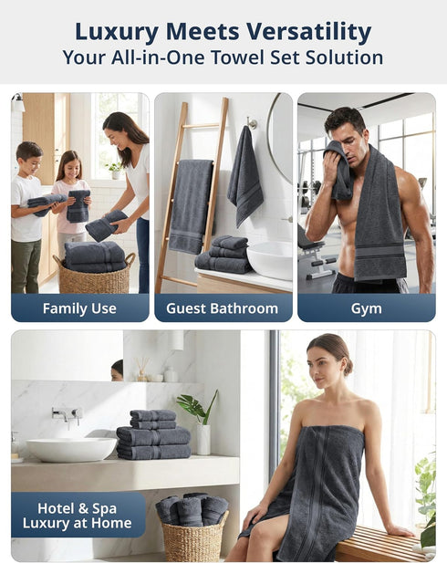 Set 6 100% 2 2 2 LANE LINEN Luxury Bath Towels - Piece, Cotton, Quick Dry, Soft & Absorbent, Zero Twist - Bath Towels
