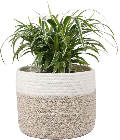 Woven Cotton Rope Plant Basket for 8" Flower Pot - Small Storage Organizer (H7.5 x W8.5)