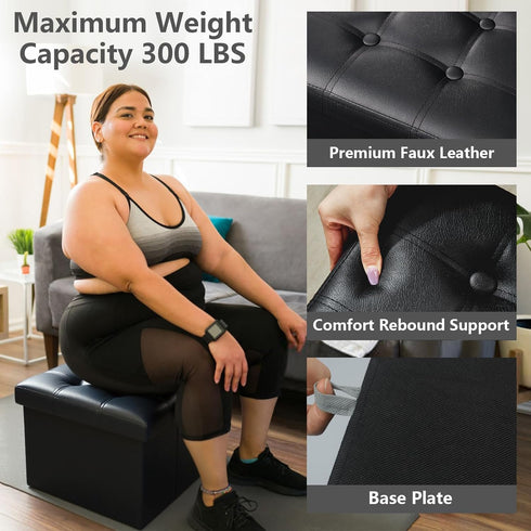 17" 13" 13" AmasSmile Storage Ottoman Folding Foot Rest Stool, Leather Footstool Bench, Short Ottoman Stool, Storage
