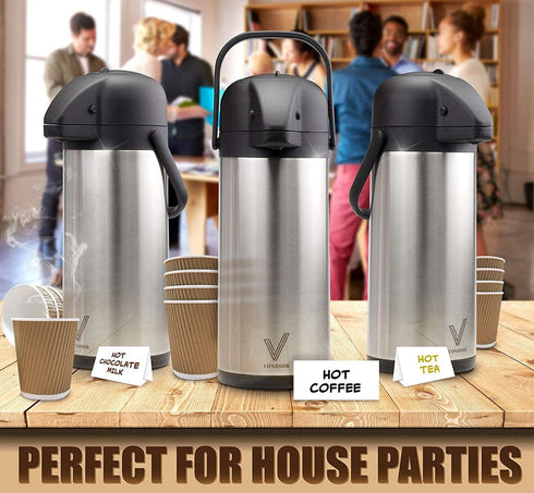 Airpot Coffee Dispenser with Pump - 102 oz Insulated Stainless Steel Carafe for Hot/Cold Beverages