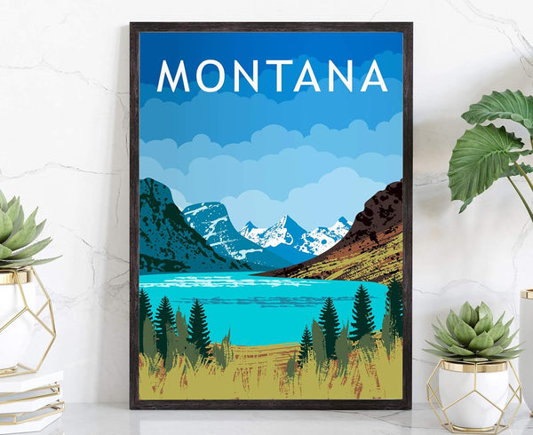Montana Retro Style Travel Poster, Vintage Rustic Print for Home Office Wall Decoration, 16 x 20 Inches