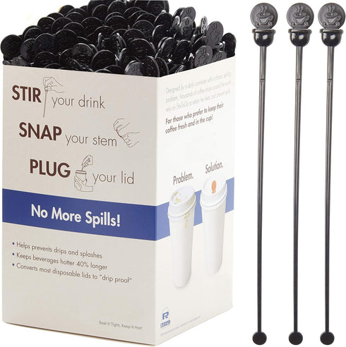 Cafe Grade, BPA Free 7 In. Coffee Stoppers 200 Pack. Recyclable Black