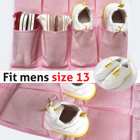 Pink Over the Door Shoe Organizer for Girls, Women, Kids Room | Hanging Rack with 24 Large Pockets & 4 Sturdy Hooks