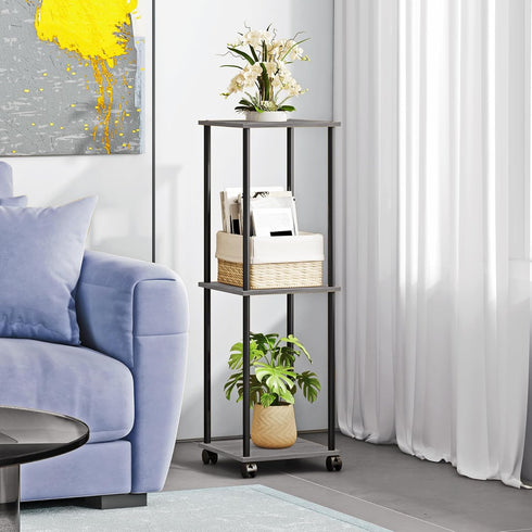 3 HAYOFAMY Tier Tall Plant Stand Indoor with Wheels, Movable Plant Shelf Metal Wood Multiple, Flower Pot Holder
