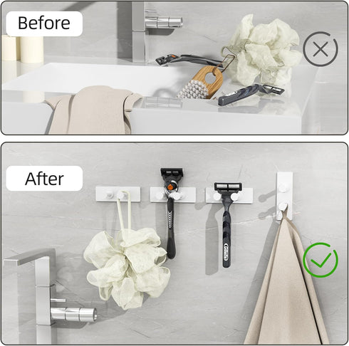 Shower Hook Inside Razor Holder - Adhesive Waterproof Wall Hook for Hanging Shower Accessories, White 4-Pack