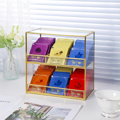 Counter, 2-Tier 2-Tier, REDHUGO Glass Tea Bag Organizer for Teabag Organizer Storage Holder for Tea Bags, Glass Caddy