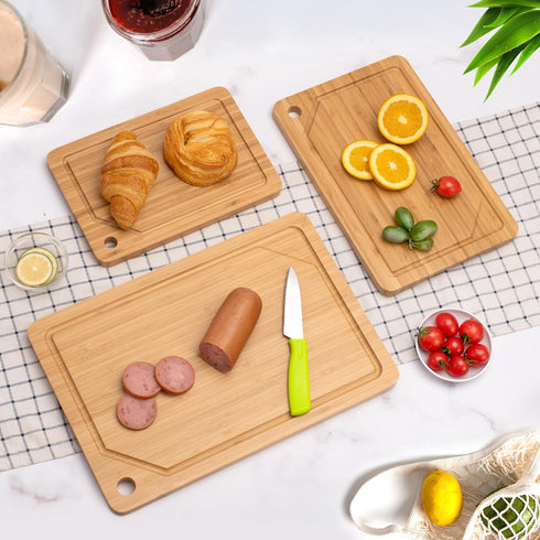 WILLKOMMEN Set 3, Set, Set Bamboo Cutting Board of Cutting Boards For Kitchen with Juice Groove, Bamboo Chopping Board
