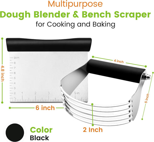 Spring Chef Dough Blender & Pastry Cutter Tool, Stainless Steel Pastry Blender & Bench Scraper for Baking