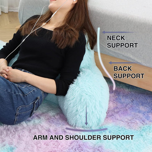 A Nice Night Faux Fur Reading Pillow Bed Wedge Large Adult Children Backrest with Arms Back Support for Sitting Up
