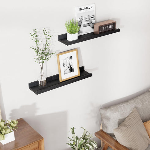 24 inch Set 2, RICHFOCUS Floating Shelves for Wall, Solid Wood Picture Ledge Shelf for Wall Storage, Nursery Book