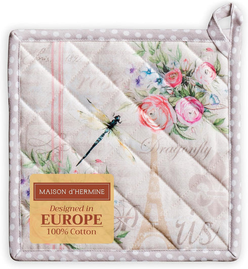 Maison d' Hermine Pot Holders, 100% Cotton Heat Resistant Potholders, 8" x 8", Champ De Mars