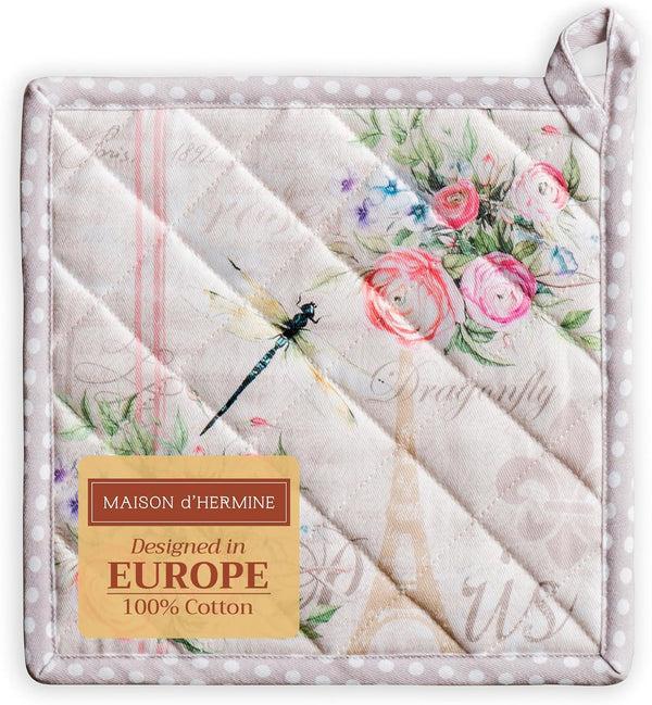 Maison d' Hermine Pot Holders, 100% Cotton Heat Resistant Potholders, 8" x 8", Champ De Mars