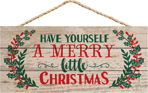 Have Yourself a Merry Little Christmas Hanging Sign, 5 x 10 Wood Plank Design