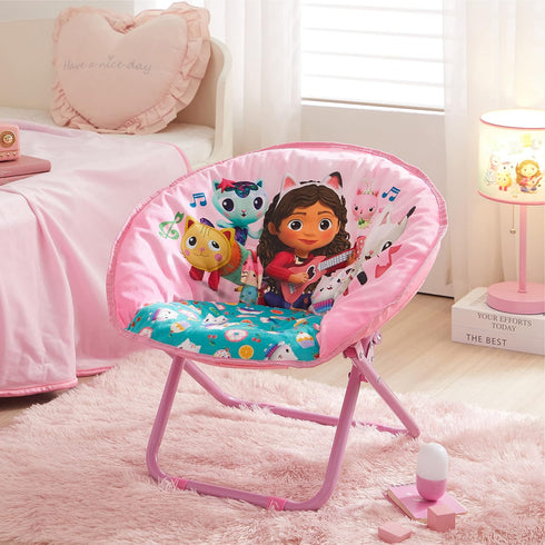 Chair,19 3+ Gabbys Dollhouse Toddler Saucer Kids Folding Lounge Chair with Soft Cushion & Sturdy Metal Frame, Portable