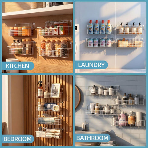 4 Pack, Spice Rack Wall Mount Metal Wall Mounted Spice Rack Organizer for Cabinet Door & Pantry, Space-Saving Kitchen