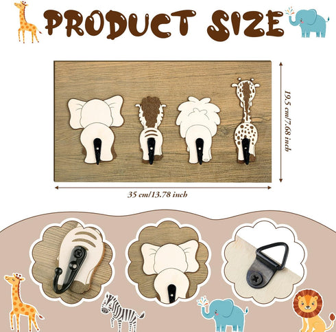 Yookeer Safari Animal Wall Hooks Kids Coat Hooks Wooden Safari Jungle Baby Nursery Wall Decor Decorative Elephant Lion
