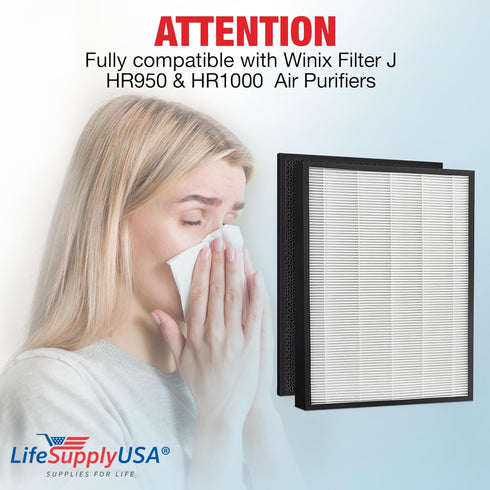 LifeSupplyUSA Complete Set: 1 True HEPA Air Cleaner Filter + 1 Carbon Pre-Filter for Winx Hr950 & Hr1000