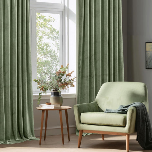 90 inches W52 L90, 2 StangH Sage Green Velvet Curtains Long, Living Room Thermal Insulated Sliding Door Curtains