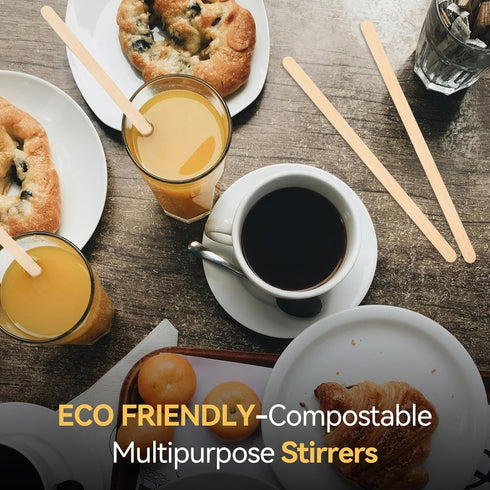 150 Count 5.5 inches Bamboo Coffee Stirrer - Disposable Long Wooden Stir Sticks for Coffee and Cocktails - Smooth