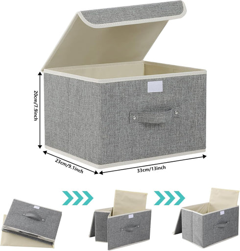 ENUMAIL Closet, 13x9.1x7.9 Storage Boxes, Collapsible Storage Bins with Lids, Cotton and linen cloth Storage Baskets
