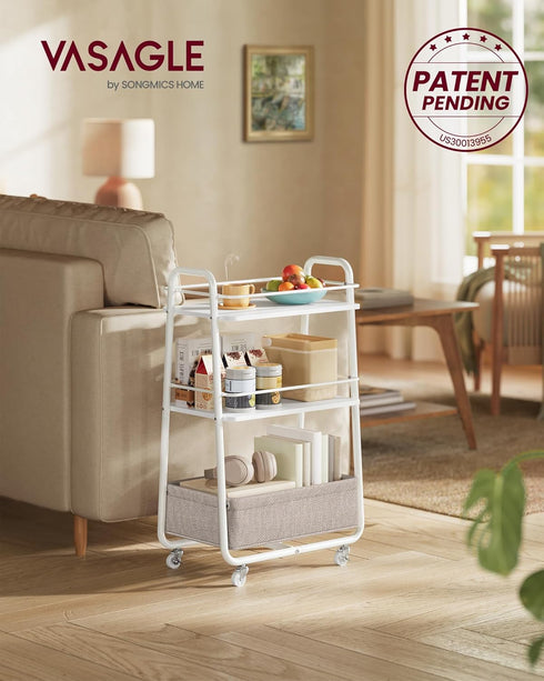 3-Tier ULRC001WB01 VASAGLE LILEA Collection - Storage Cart with Fabric Basket, Rolling Utility Cart with Wheels