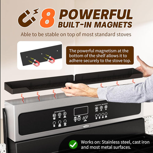 30 Inch, Stove Top Shelf Magnetic Over the Stove Top Shelf, Silicone Oven Spice Rack Organizer Storage Organization