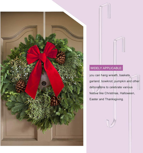 Ripeng 6 Pieces 12 Inch Plastic Wreath Hanger for Front Door - Clear Door Wreath Hooks for Christmas, Halloween Decor