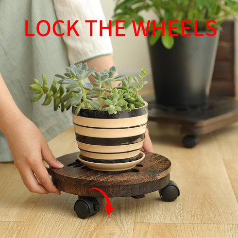 Timwooly 13" Plant Caddy Plant Stand with Wheels Rolling Plant Stand Heavy Duty Wood Plant Caddy, Heavy Duty Rolling