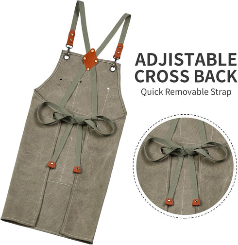 Aprons for Men Women with Large Pockets, Cotton Canvas Cross Back Apron with Adjustable Straps,Kitchen Cooking Baking Bib Work Apron