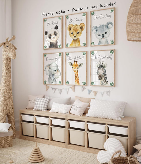 Set 6 (8x10) Baby Safari Animals for Girl or Boy Nursery Bedroom, of Unframed Wall Art Prints, Jungle Leaves Quote
