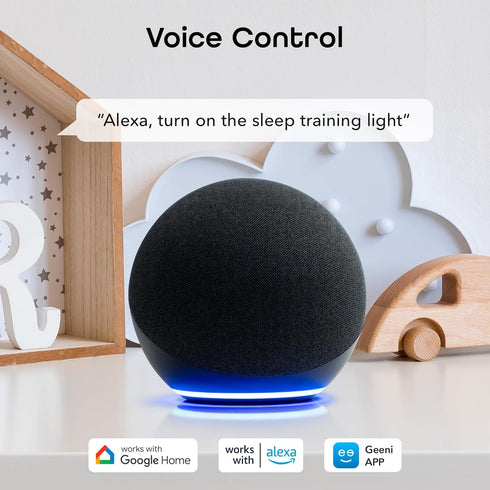 25 Geeni Rise and Shine Baby White Noise Machine with Night Light, Soothing Sounds, RGB Colors, Customizable Sleep