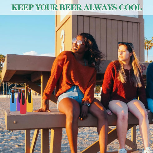 12 OZ 6 Pack) Beer Bottle Cooler Sleeves, Standard Zip-up Extra Thick Neoprene Insulated Sleeve-Keep Beer Cold