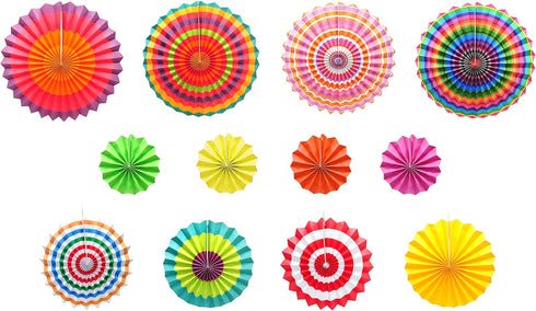 Mandala Crafts Fiesta Party Decoration, Hanging Paper Fan Set for Mexican Themed Party, Pack of 12