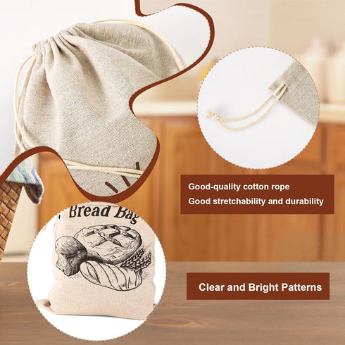 PEUTIER 2pcs 17.8x11.8 Inch Unbleached Bread Bags, Reusable Bread Container Washable Loaf Bags Loaf Storage