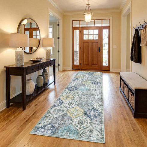 2x8 Garvee Washable Runner Rug Hallway Runner Rug Retro Trellis Soft Entryway Runners Low Pile Foldable Thin Carpet Non