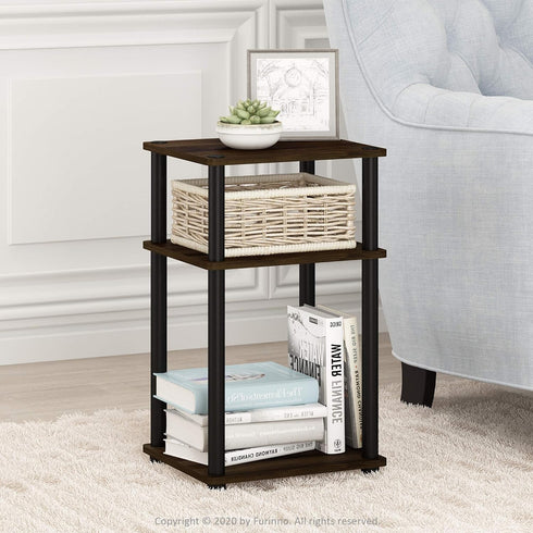 3-Tier 2-Pack, Furinno Just Turn-N-Tube End Table / Side Table / Night Stand / Bedside Table with Plastic Poles