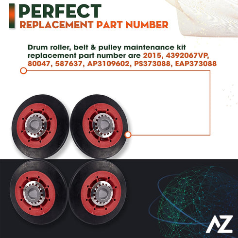 Dryer Repair Kit Drum Roller Idler Pulley Belt for Maytag 3000 Series MEDE500VW1 MEDE300VW1 MEDC215EW1