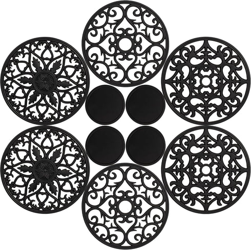 Studio Cornelia's 6 Decorative Heat Resistant Silicone Trivet Mats for Hot Pots and Dishes + 4 Coasters