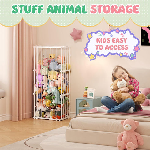 Dmticoasis Large Metal Stuffed Animal Storage Zoo, Metal Stuffed Animal Holder Organizer with Elastic Cord