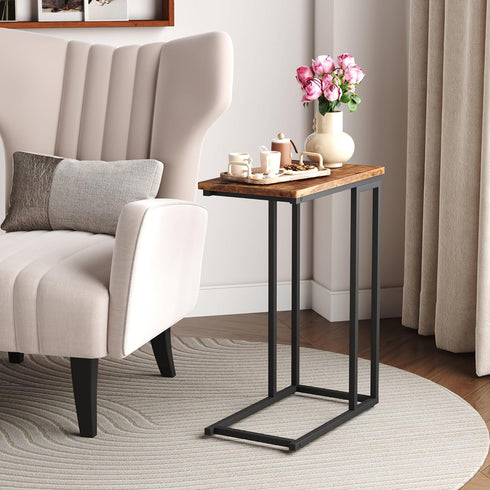 Yusong C Shaped End Table - Slide Under Sofa Couch Bed, Small Table for Small Spaces, Skinny Overbed, Coffee Drink