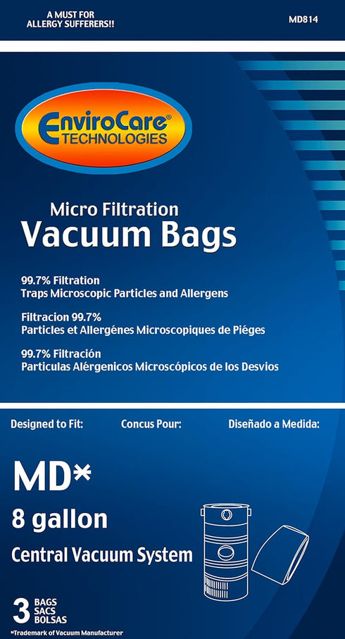 EnviroCare Replacement Micro Filtration Vacuum Cleaner Dust Bags, 3 Pack for 8 Gallon Central Vacuums