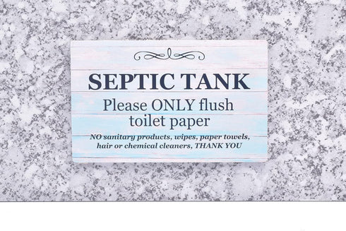 Septic Tank Sign - Adhesive Plaque for Restroom, Bathroom, Toilet, Loo, W.C, Light Blue Foamex Board