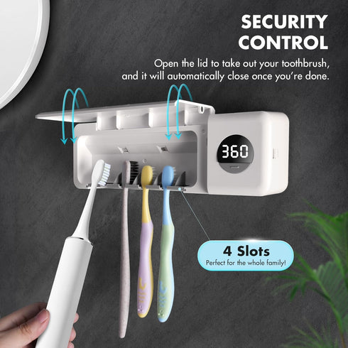 2000mAh 4 Auntyfey Sanitizeri Toothbrush Holder, Sanitizeri Toothbrush Cleaner, Rechargeable Cordless Wall Mounted