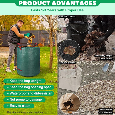 Yujelinn 72 32 & Gallon Reusable Yard Waste & Lawn and Leaf Bags with Handles - Tear Resistant Garden Trash Bags