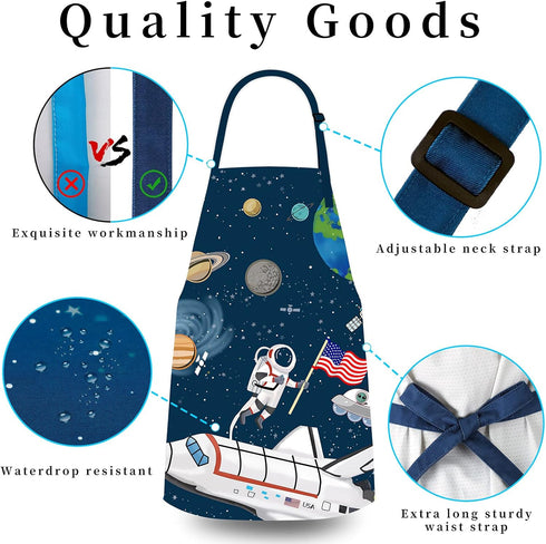 Kids Apron for Boys, Unisex Kitchen Bib Apron with Adjustable Neck Strap for Cooking, Painting, Baking
